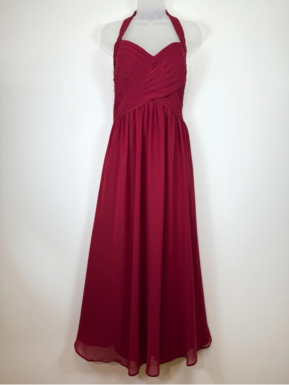 US 8 Kennedy Blue Women Burgundy Ruched Halter Corset Push Up A-Line Midi Dress